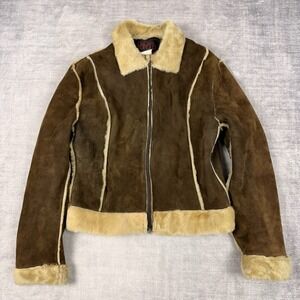 Oscar Leopold Jacket Woman's Large Brown Sheepskin Shearling Leather Full Zip